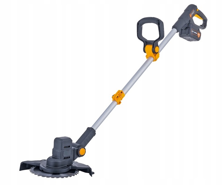 Podkaszarka koloru czarnego z pomarańczowymi elementami, takimi jak uchwyt i elementy regulacyjne - ujęcie nr 4